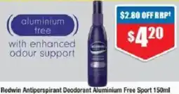 Chemist Warehouse Redwin Antiperspirant Deodorant Aluminium Free Sport offer