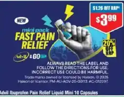 Chemist Warehouse Advil & GO mini pack FAST PAIN RELIEF offer