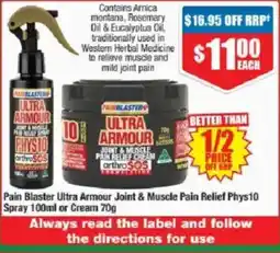 Chemist Warehouse Pain Blaster Ultra Armour Joint & Muscle Pain Relief Phys10 offer