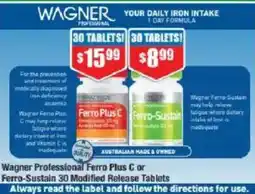 Chemist Warehouse Wagner Professional Ferro Plus C or Ferro-Sustain 30 Modified Release Tablets offer