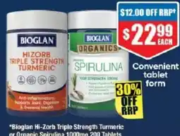 Chemist Warehouse Bioglan Hi-Zorb Triple Strength Turmeric or Organic Spirulina 1000mg offer