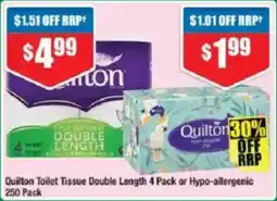 Chemist Warehouse Quilton Toilet Tissue Double Length 4 Pack or Hypo-allergenic offer