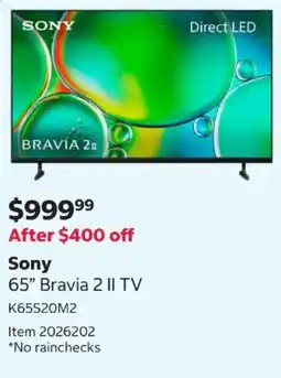 Costco Sony 65" Bravia 2 II TV offer