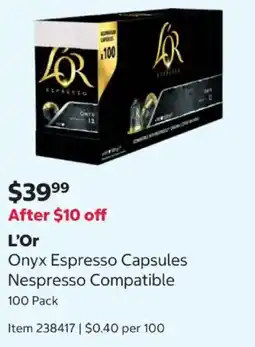 Costco L'Or Onyx Espresso Capsules offer
