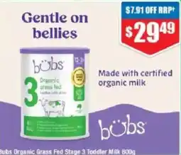 Chemist Warehouse Bubs Organic Grass Fed Stage 3 Toddler Milk offer