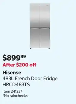 Costco Hisense 483L French Door Fridge offer