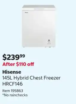 Costco Hisense 145L Hybrid Chest Freezer offer
