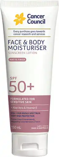 Priceline Cancer Council Face & Body Moisturiser Sunscreen Lotion Matte Finish SPF 50+ offer