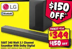 JB Hi-Fi LG S60T 340 Watt 3.1 Channel Soundbar With Dolby Digital offer