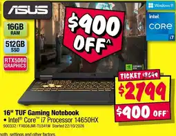 JB Hi-Fi ASUS 16" TUF Gaming Notebook offer