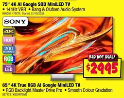 JB Hi-Fi Sony 75" 4K AI Google SQD MiniLED TV offer