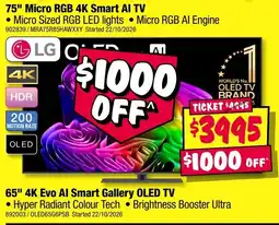 JB Hi-Fi LG 75" Micro RGB 4K Smart AI TV offer