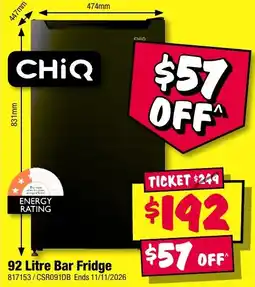 JB Hi-Fi ChiQ 92 Litre Bar Fridge offer