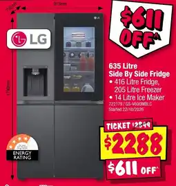 JB Hi-Fi LG 635 Litre Side By Side Fridge offer