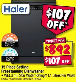 JB Hi-Fi Haier 15 Place Setting Freestanding Dishwasher offer