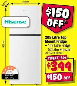JB Hi-Fi Hisense 205 Litre Top Mount Fridge offer
