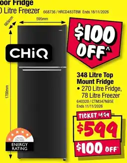 JB Hi-Fi CHiQ 348 Litre Top Mount Fridge offer