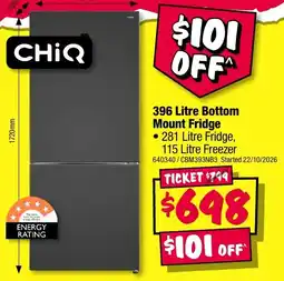 JB Hi-Fi CHiQ 396 Litre Bottom Mount Fridge offer