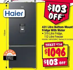 JB Hi-Fi Haier 431 Litre Bottom Mount Fridge With Water offer