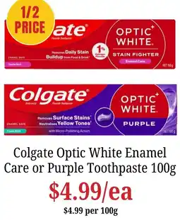 Farmer Jack's Colgate Optic White Enamel Care or Purple Toothpaste offer