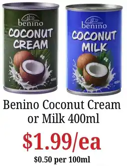 Farmer Jack's Benino Coconut Cream or Milk offer