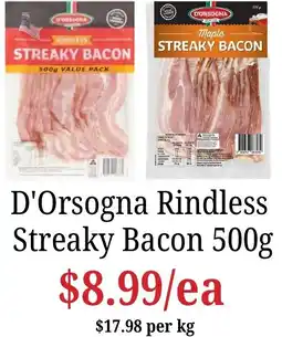 Farmer Jack's D'Orsogna Rindless Streaky Bacon offer