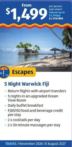 ALDI 5 Night Warwick Fiji offer