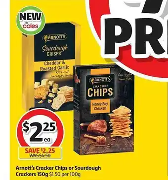 Coles Arnotts Cracker Chips Or Sourdough Crackers offer