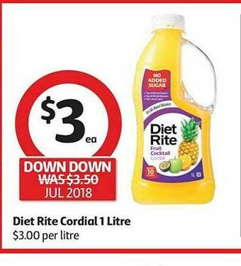 Coles Diet Rite Cordial offer