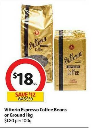 Coles Vittoria Espresso Coffee Beans Or Ground offer