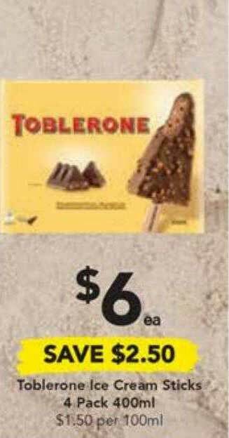 Drakes Toblerone Ice Cream Sticks 4 Pack 400ml offer