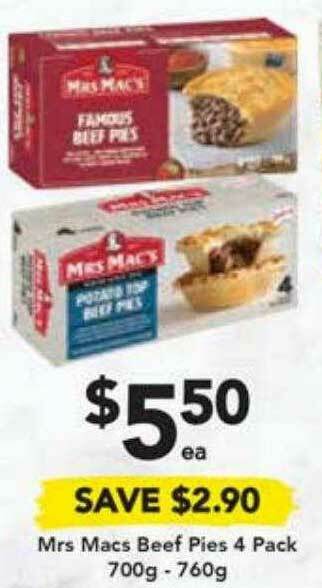 Drakes Mrs Macs Beef Pies 4 Pack offer