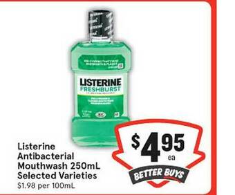 IGA Listerine Antibacterial Mouthwash offer