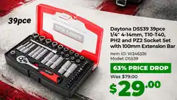 Sydney Tools Daytona DSS39 39pce 1/4" 4-14mm, T10-T40, PH2 and PZ2 Socket Set with 100mm Extension Bar offer