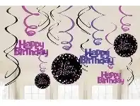 The Party People Shop Hanging Decoration - Swirls, Pink Celebration Happy Birthday offer