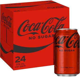 BIG W Coca-Cola No Sugar Soft Drink Cans 375ml x 24 Pack offer