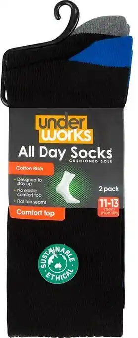 BIG W Underworks 2-Pack Men's Cushioned All Day Socks offer