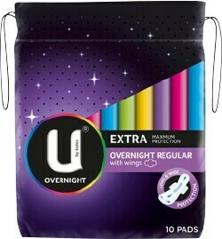 BIG W U by Kotex Extra With Wings Pads 10 Pack - Overnight offer