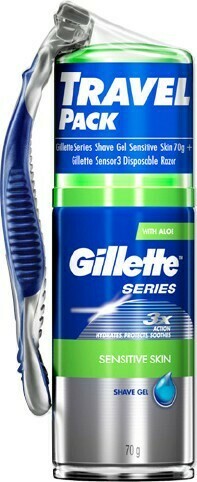 BIG W Gillette Series Travel Pack: Shave Gel Sensitive 70g + Sensor3 Disposable Razor offer
