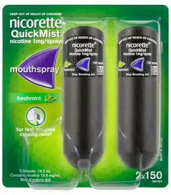 Priceline Nicorette QuickMist Mouthspray 2 Pack x 150 Sprays offer