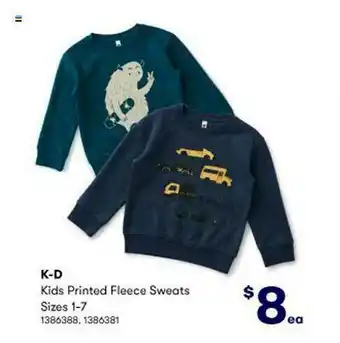 BIG W K-d Kids Printed Fleece Sweats Sizes 1-7 offer
