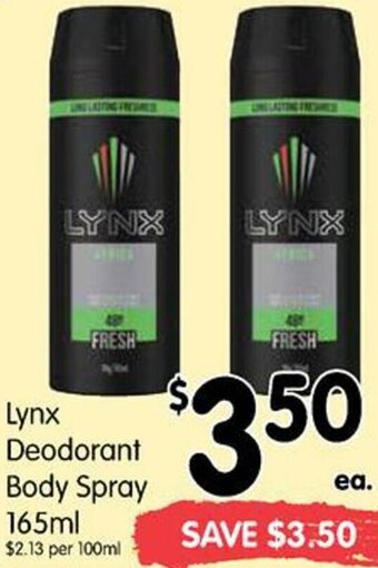 Spar Lynx Deodorant Body Spray 165ml offer