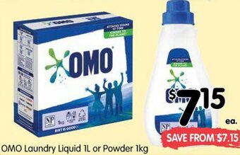 Spar OMO Laundry Liquid 1L Or Powder 1kg offer