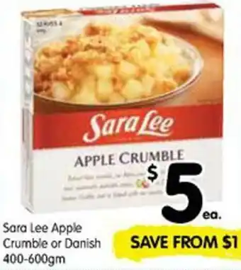 Spar Sara Lee Apple Crumble Or Danish 400-600g offer