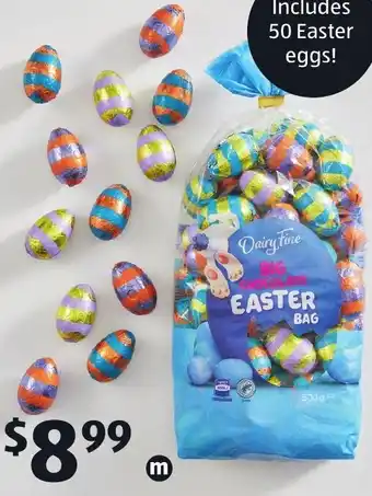 ALDI Dairy Fine Milk Chocolate Big Easter Egg Bag 500g offer