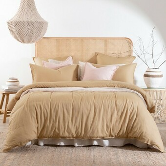 Pillow Talk Washed Linen Look Caramel Quilt Cover Set by Essentials offer