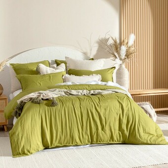 Pillow Talk Washed Linen Look Grass Green Quilt Cover Set by Essentials offer