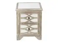 Rosehill Wooden Lattice Mirrored 2 Drawer Bedside Table, Natural