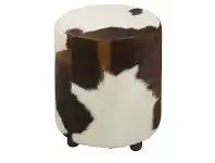 LivingStyles Lorenzen Cow Hide Round Ottoman, Brown / White offer