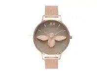 OLIVIA BURTON GREY FACE BEE IN CENTRE ROSE GOLD MESH BAND